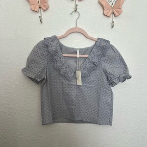 Rylee + Cru Light Gray Ruffled Blouse